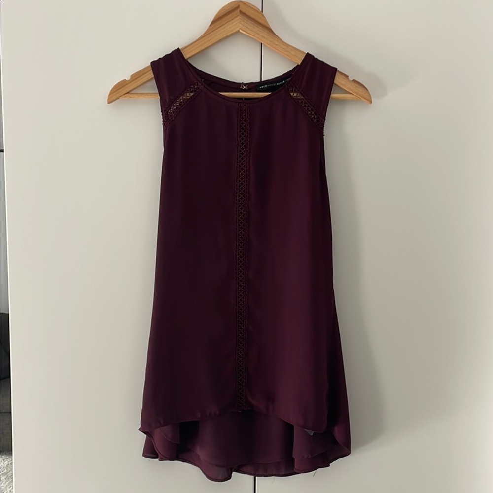 White House Black Market, Maroon, Lace Trim, Sleeveless Blouse with back clasp